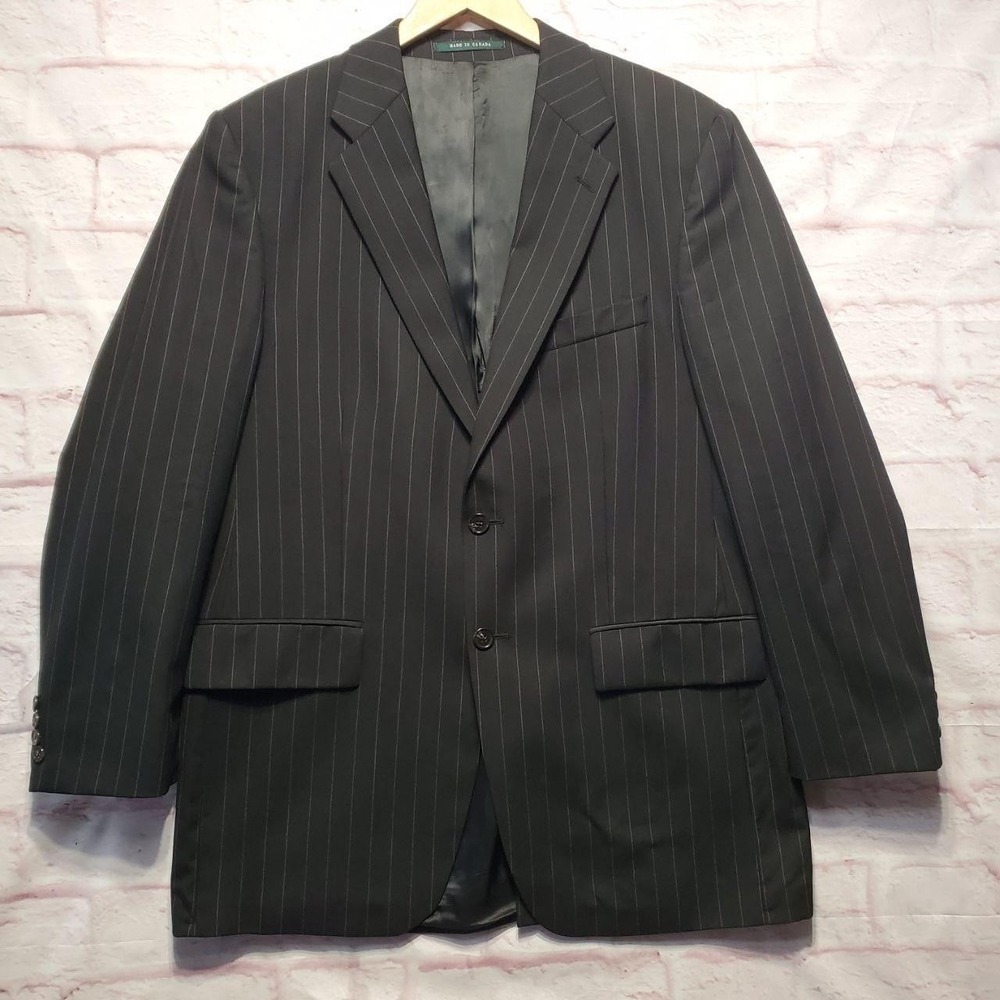VTG Lauren Ralph Lauren Pinstripe Blazer Jacket 42T Wool Alpaca Made in Canada